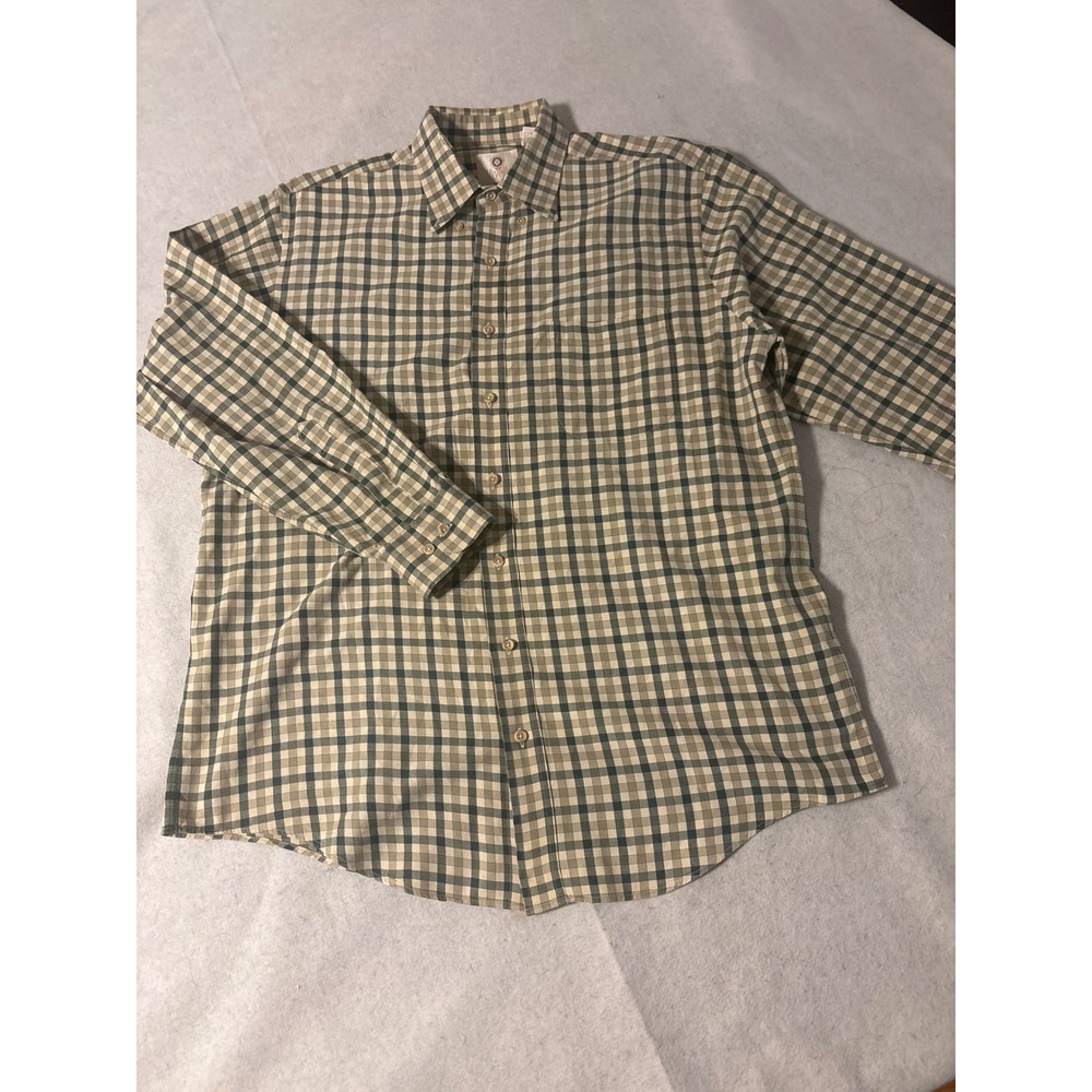 Viyella Gingham Check Button Down‎ Shirt Mens L Green Tan Excellent Long Sleeve